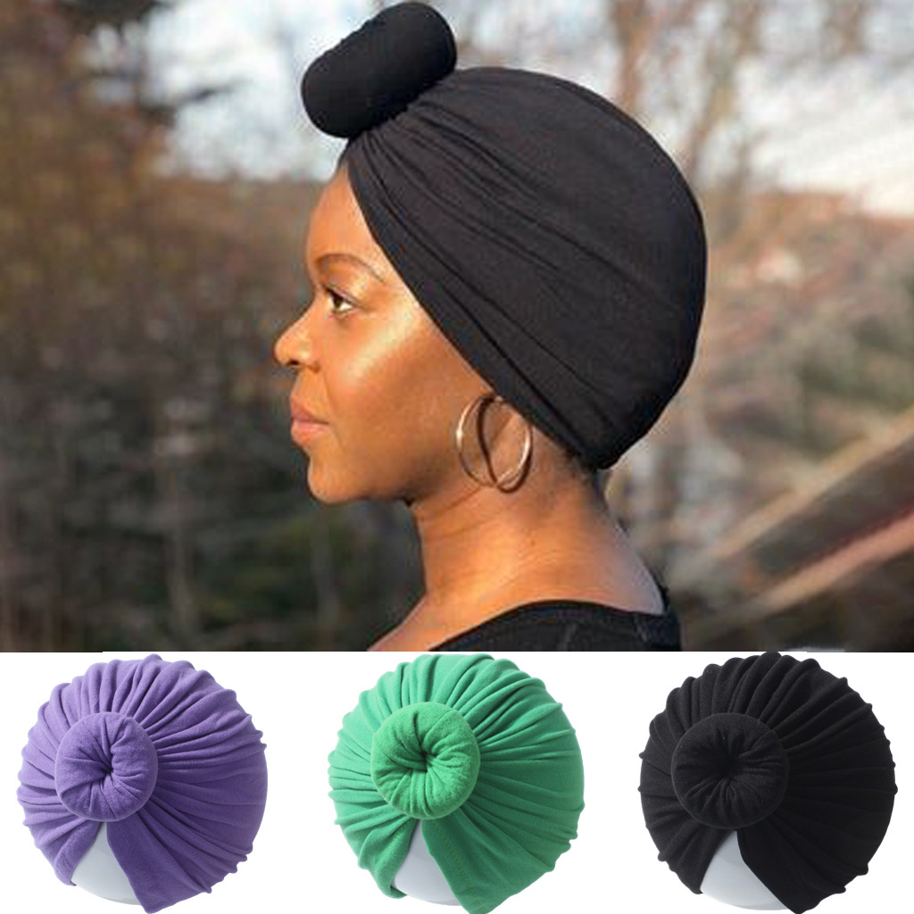 Nouveau Turban en Coton Doux pour Femme, Bonnet Hijab Musulman Uni avec Nœud Donut, Coiffe Tendance Extensible pour Dames