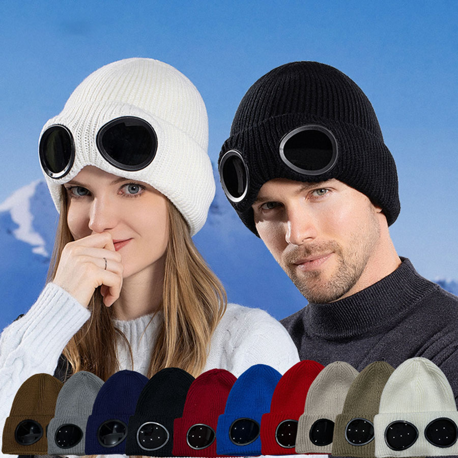 Bonnet chaud d'hiver pour femmes et hommes, lunettes coupe-vent, masque de Ski tricoté, Protection des oreilles en plein air, chapeau froid de sport, nouvelle collection