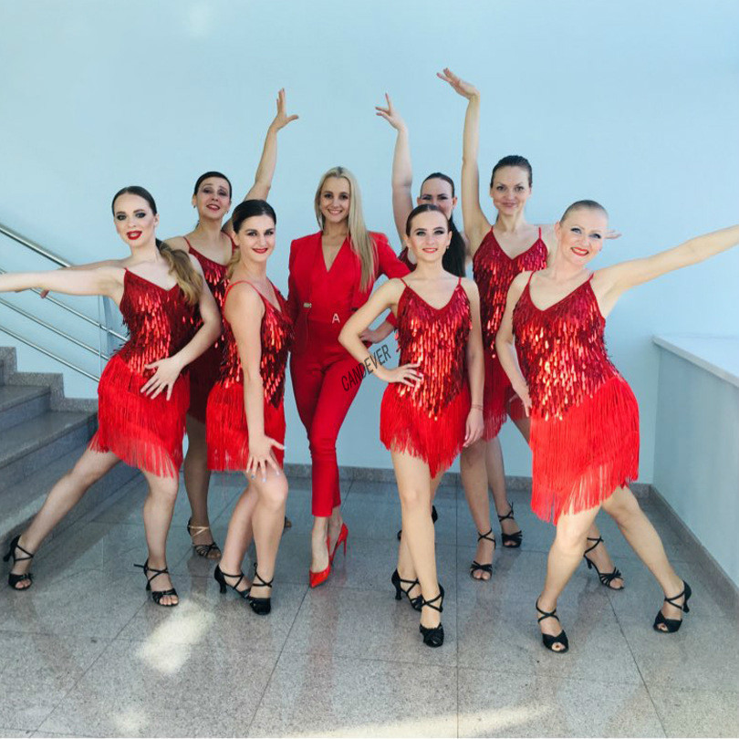 Robe de brevLatine à Franges pour Femme, Rouge, Bleu, Or, Sexy, Paillettes, Salsa, Salle de Bal, Tango, Cha, Cha, Régions ba, Samba