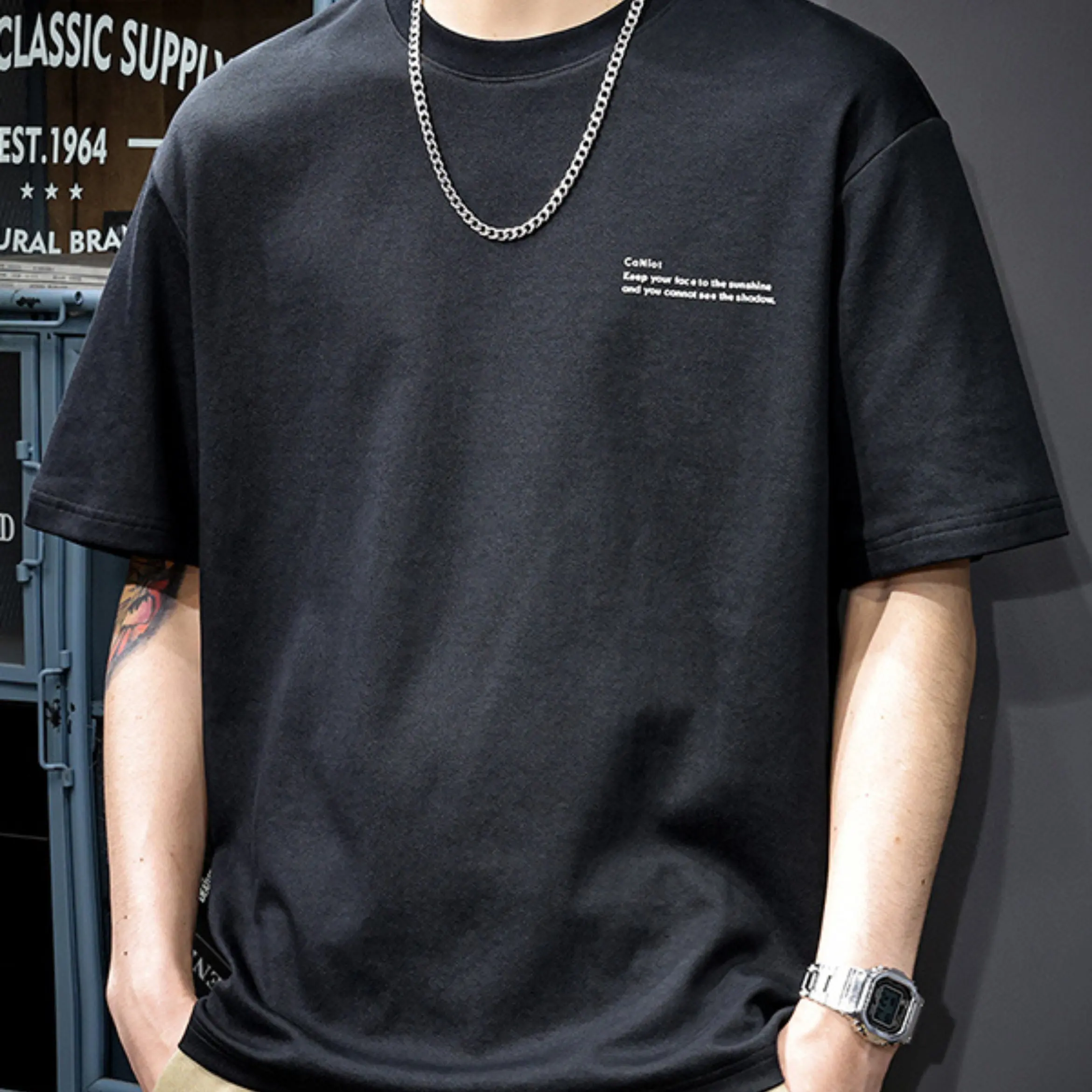 T-shirt minimaliste pour hommes, décontracté, en coton, à manches courtes, streetwear d'été