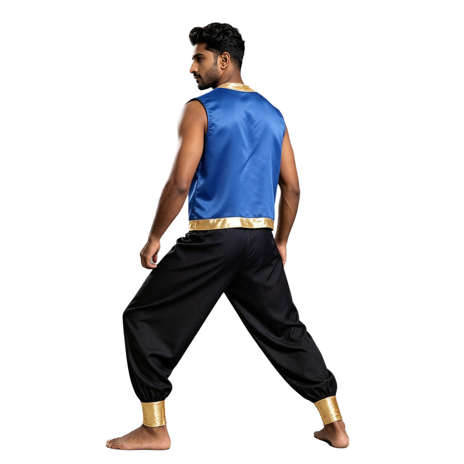 Costume de prince arabe pour homme adulte, tenue de cosplay de capitaine, veste brillante à ouverture frontale avec garniture scintillante et pantalon long à ceinture