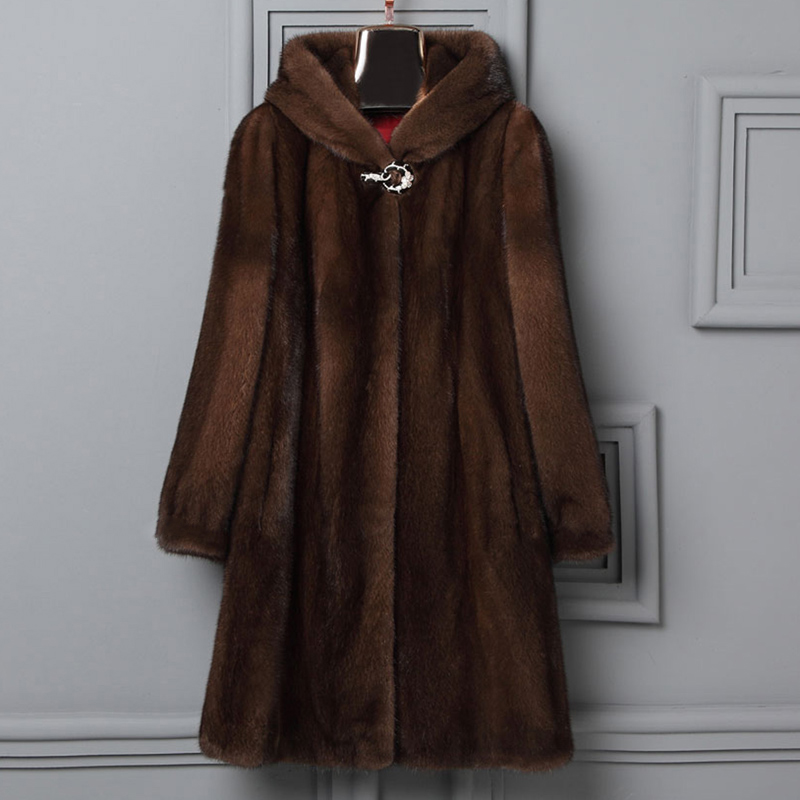 Manteau long en vison pour femme, veste chaude décontractée à capuche, nouvelle collection hiver