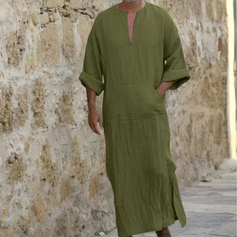 Jubba Thobe en coton et lin pour homme, manches courtes, coupe ample, robe islamique décontractée, chemise longue, Thawb marocain confortable, Abaya islamique