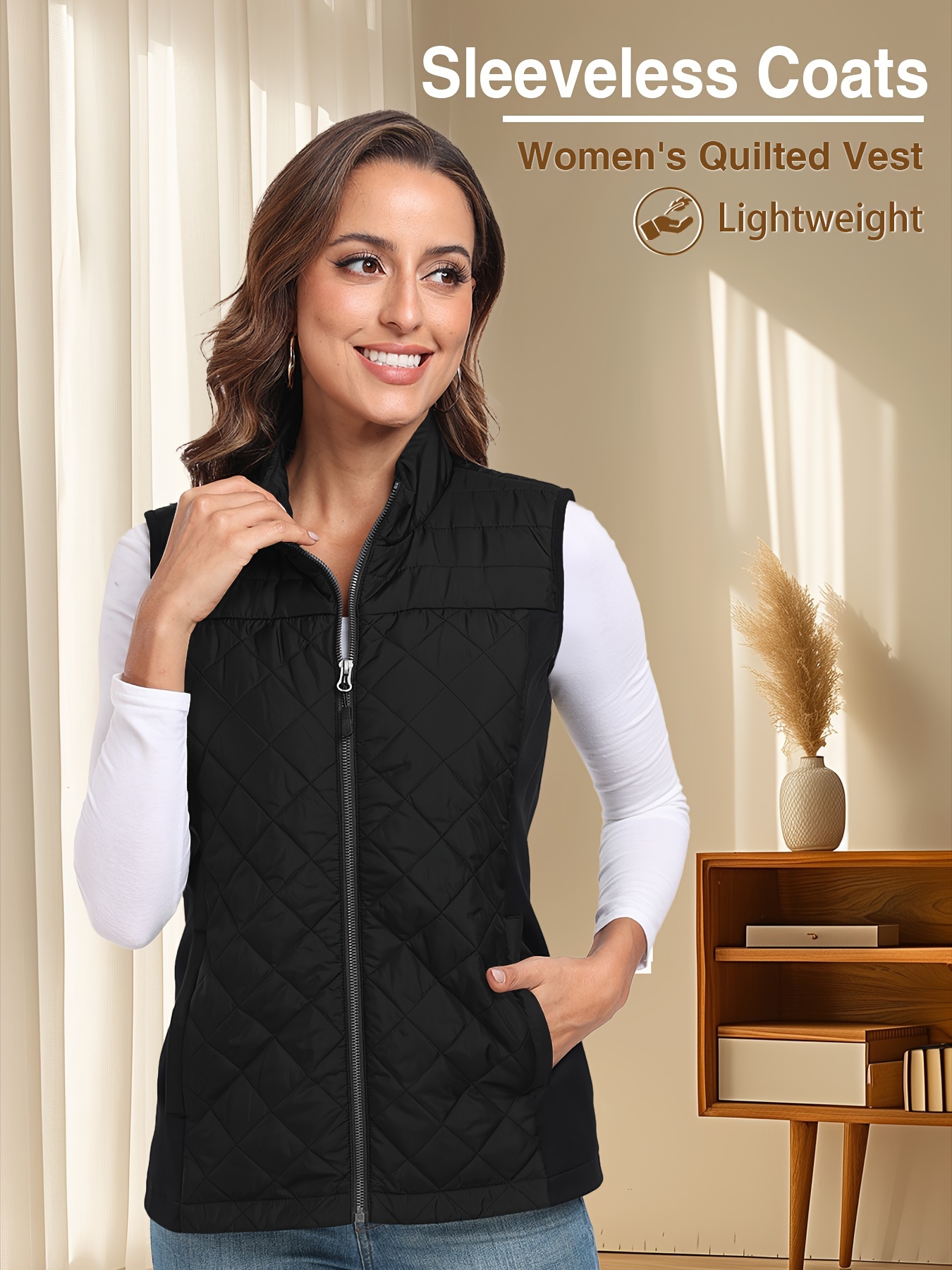 Débardeur sans manches matelassé pour femme, veste d'extérieur, col montant, fermeture éclair, gilets légers, tenues de printemps, d'automne et d'hiver