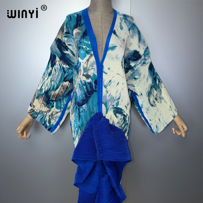 Robe Kaftan Maxi Bohème WINYI Style Moyen-Orient Élégante Plissée Cache-maillot de Plage Élastique Luxe Soirée Fête Dubaï Abaya