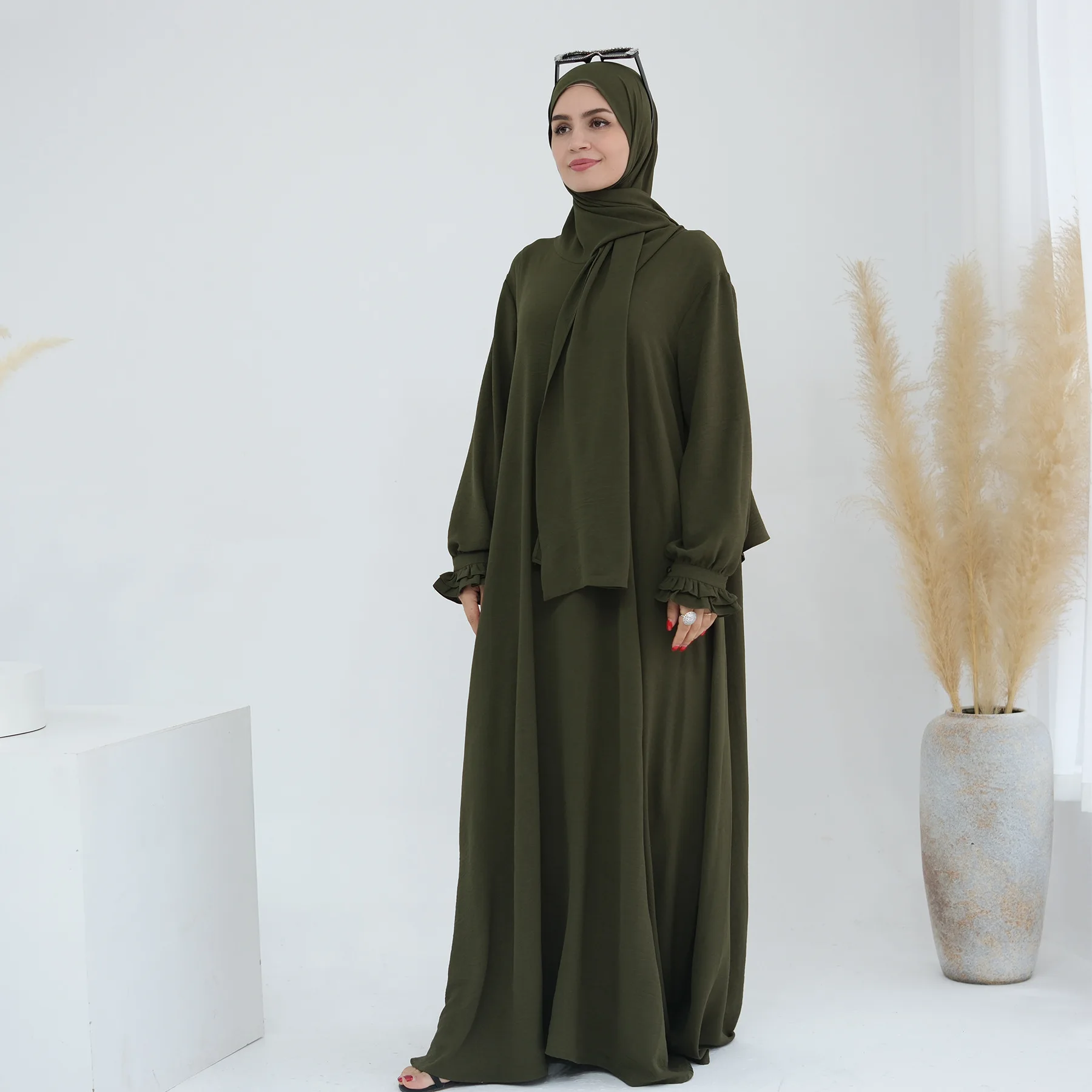 Abaya dubaï avec écharpe Hijab intégrée robe musulmane femmes fermeture éclair poches latérales avant vêtements islamiques robe turque modeste décontracté