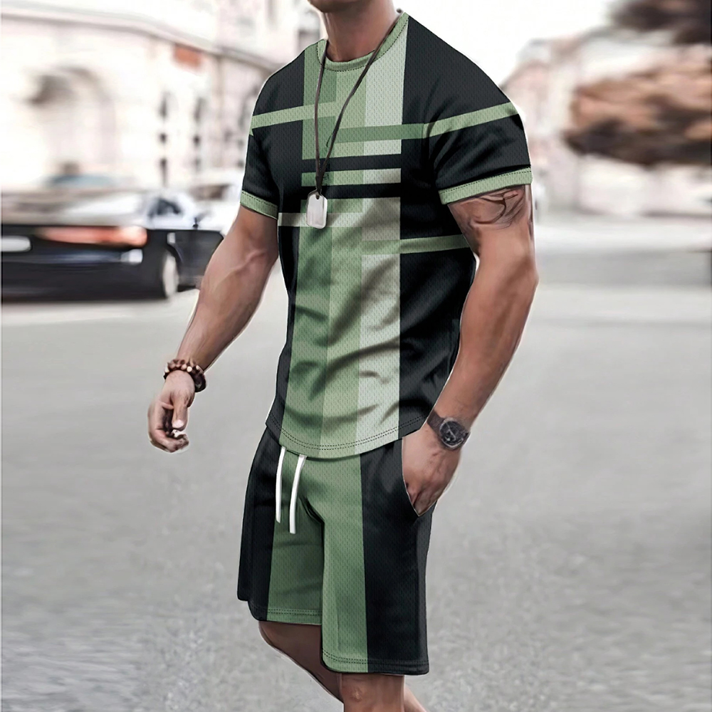 À la mode nouveaux hommes vêtements de sport à manches courtes Shorts costume t-shirt style décontracté Shorts ensembles rétro Cool respirant été deux pièces ensemble