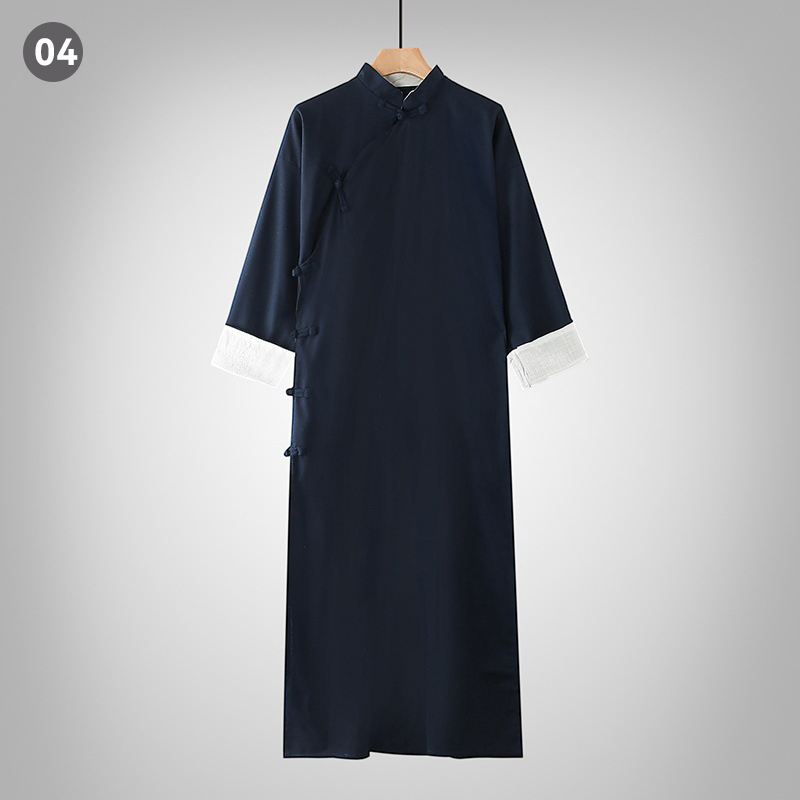 Costume Tang traditionnel de Style chinois, robe de Kung Fu rétro pour homme, chemise tunique croisée, en pur coton et lin, robe musulmane