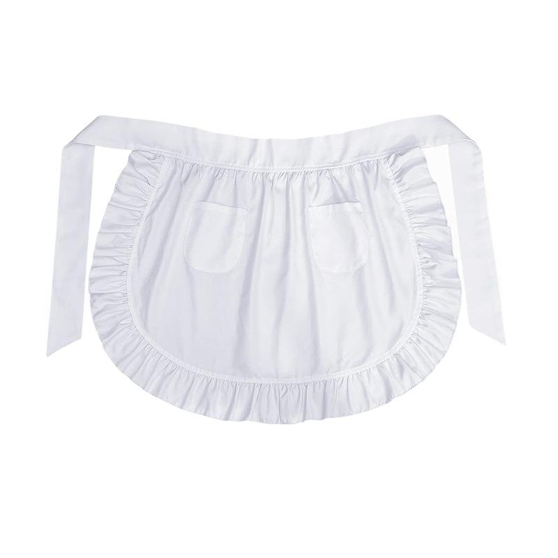 Tablier de cuisine court pour femme, style Lolita, sexy, en dentelle, noir et blanc, à bretelles, motif floral, pour café, maison et travail