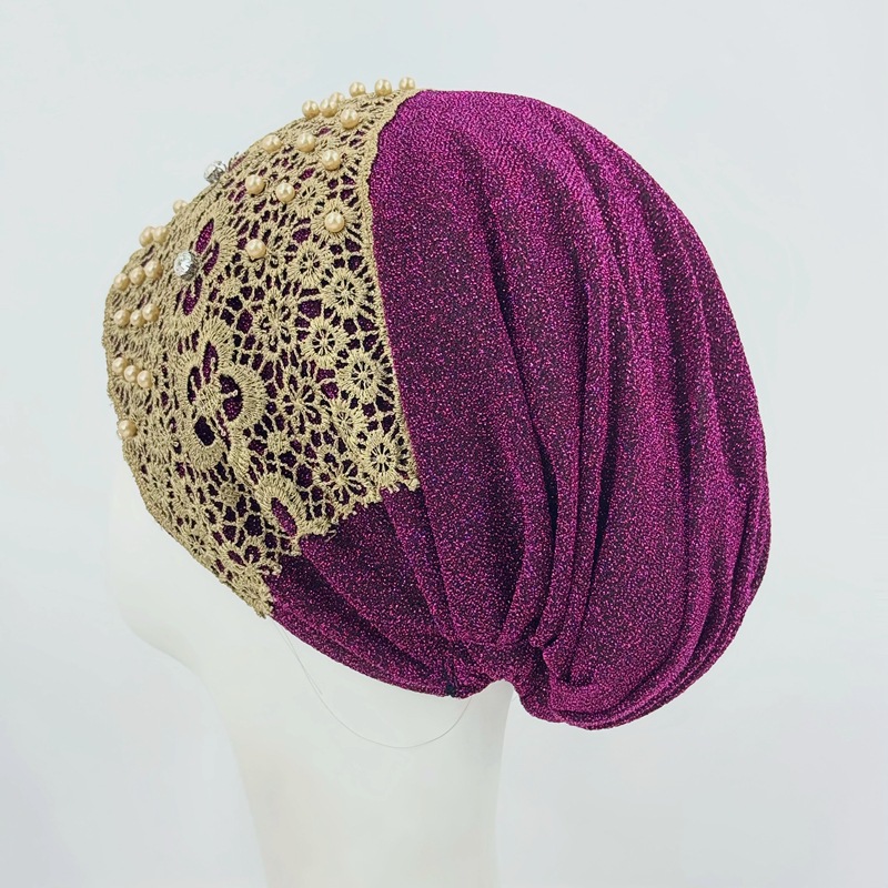 Turban en dentelle brodé pour femme, bonnet de mode, foulard musulman, couvre-chef pour perte de cheveux, chimiothérapie