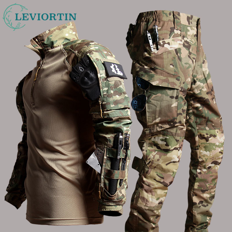 Costume de travail pour hommes, vêtements d'extérieur, t-shirt et pantalon à manches longues, vêtements de chasse résistants à l'usure, costume de Camping pour hommes