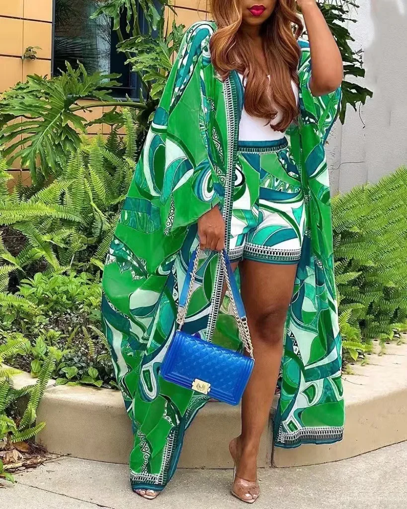Vêtements africains pour femmes, ensemble 2 pièces, haut et pantalon court, Sexy, manches longues, imprimé Polyester, été, 2024
