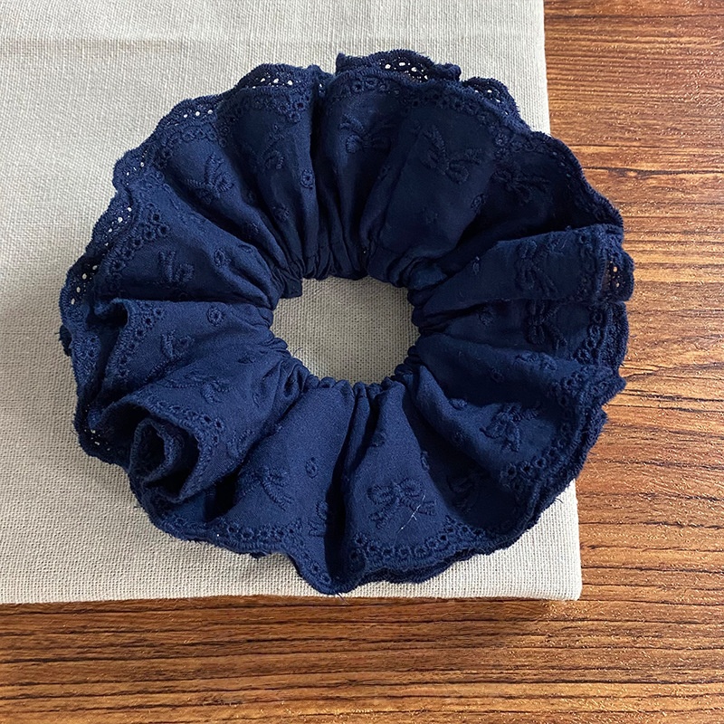 Chouchou en coton à quatre couches avec nœud brodé bleu marine, style Ballet, attache de cheveux littéraire et élégante pour coiffures de chignon, 1 pièce