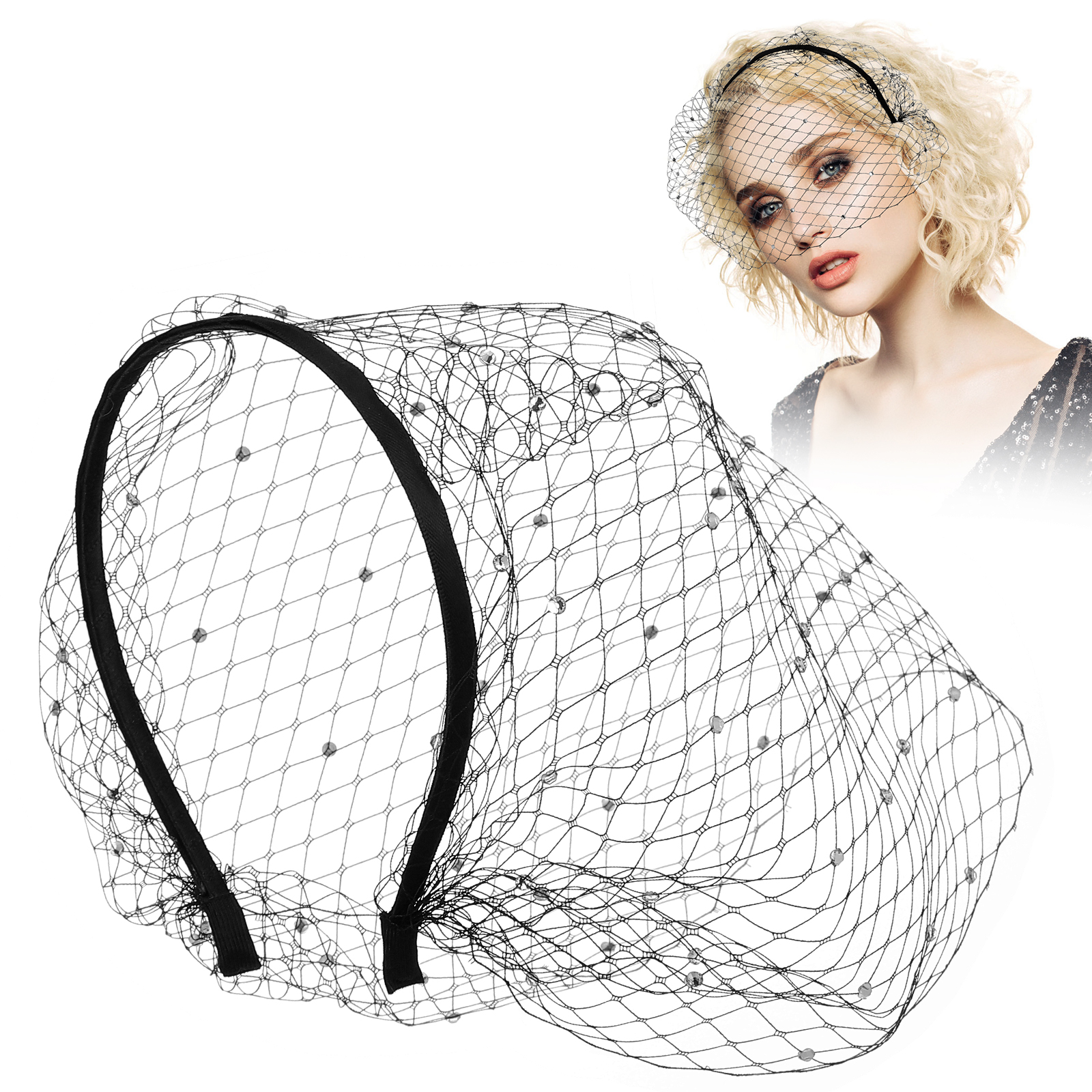 Voile en maille noire, bandeau, cage à oiseaux, léger et délicat, accessoire pour cheveux de mariée, fascinateur pour fête de mariage