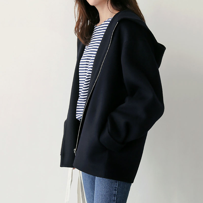 Manteaux en laine mélangée à capuche pour femmes, nouvelle collection automne-hiver 2026, vêtements d'extérieur décontractés à fermeture éclair, veste vintage simple à manches longues pour femme.