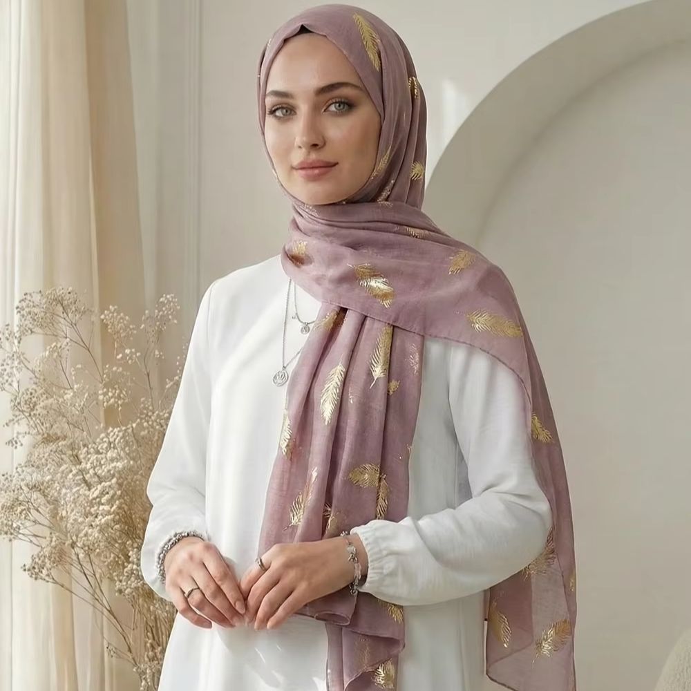 Or paillettes plume Hijab Ramadan coton écharpe femmes brillant châle musulman Hijab Shimme foulards Foulard arabe Turban Foulard