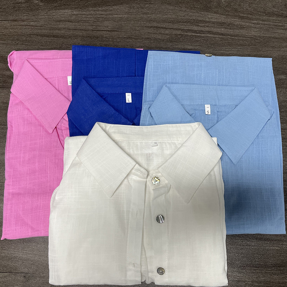 Chemisier d'été pour femme, coupe ample, élégant, à revers, manches longues, style bureau et décontracté, haut uni classique