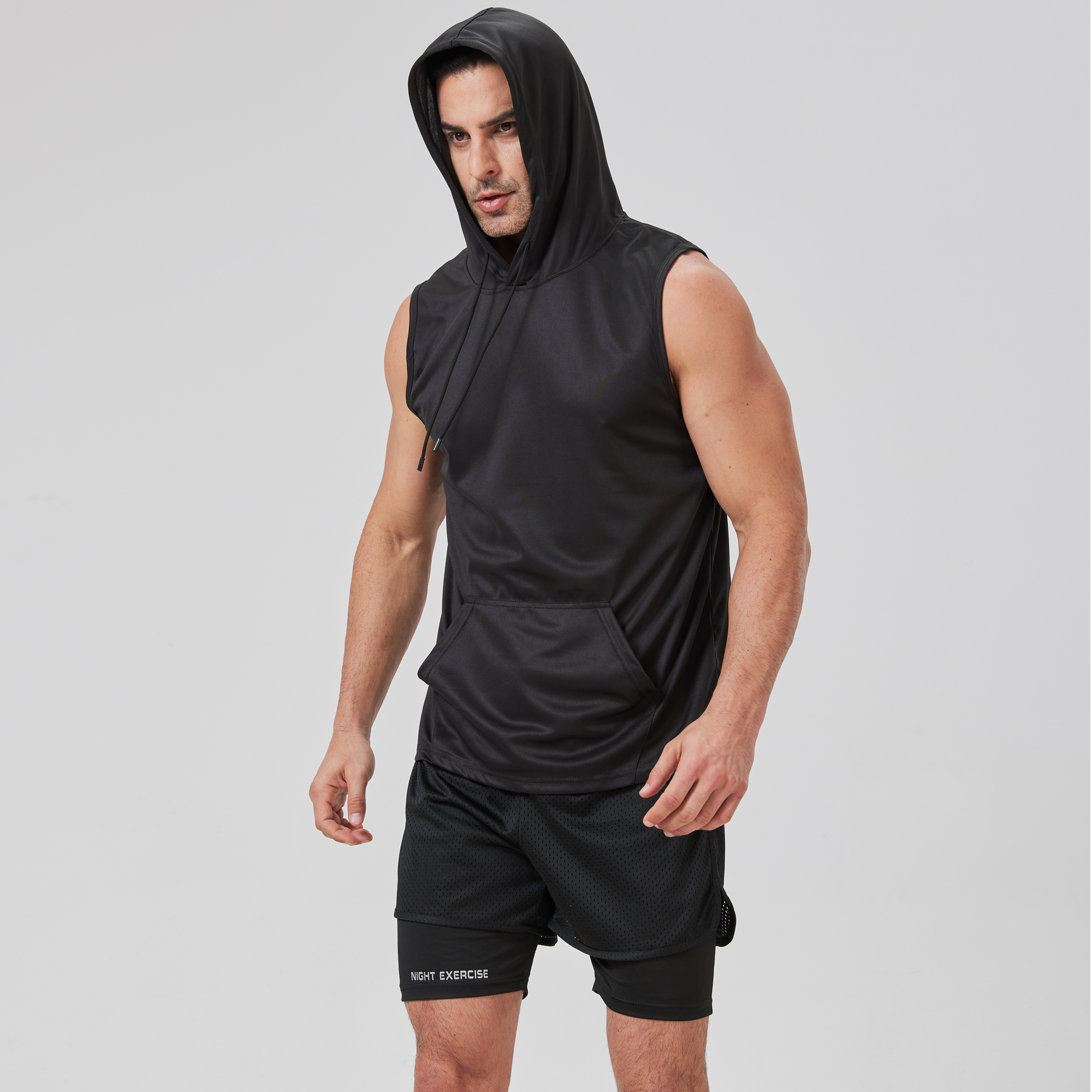 [Taille américaine] T-Shirt de gymnastique à séchage rapide sport Streetwear mode sweat à capuche T-Shirt noir 2025 été manches courtes haut t-shirts T-Shirt