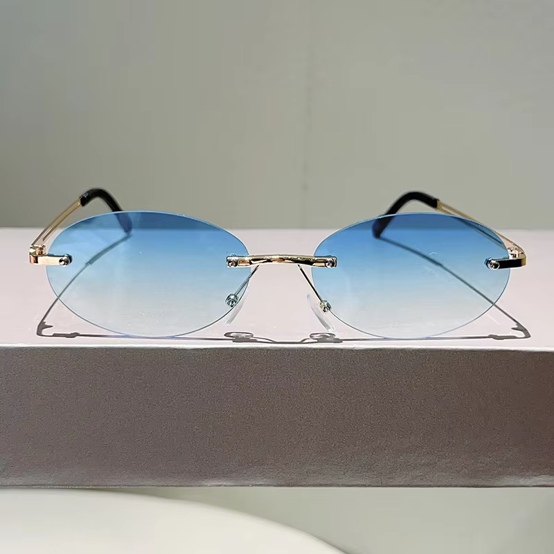 Lunettes de soleil ovales sans monture tendance, dégradées, pour hommes et femmes, design vintage, décontractées, mode, magnifiques lunettes de soleil
