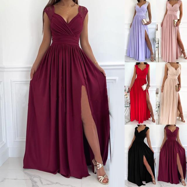Robe longue d'été sexy sans manches pour femme, dos nu, élégante, en dentelle, moulante, pour demoiselle d'honneur, soirée, maxi robes, Vestidos