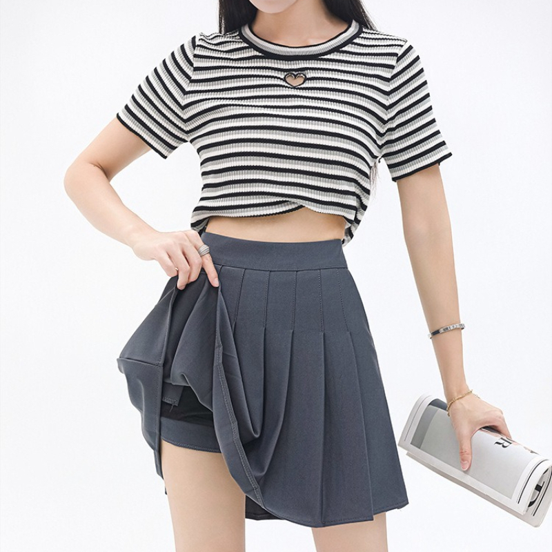 Jupe plissée à taille élastique, style preppy, avec poches, décontractée, mode estivale, pour femme, style collégienne JK, noire