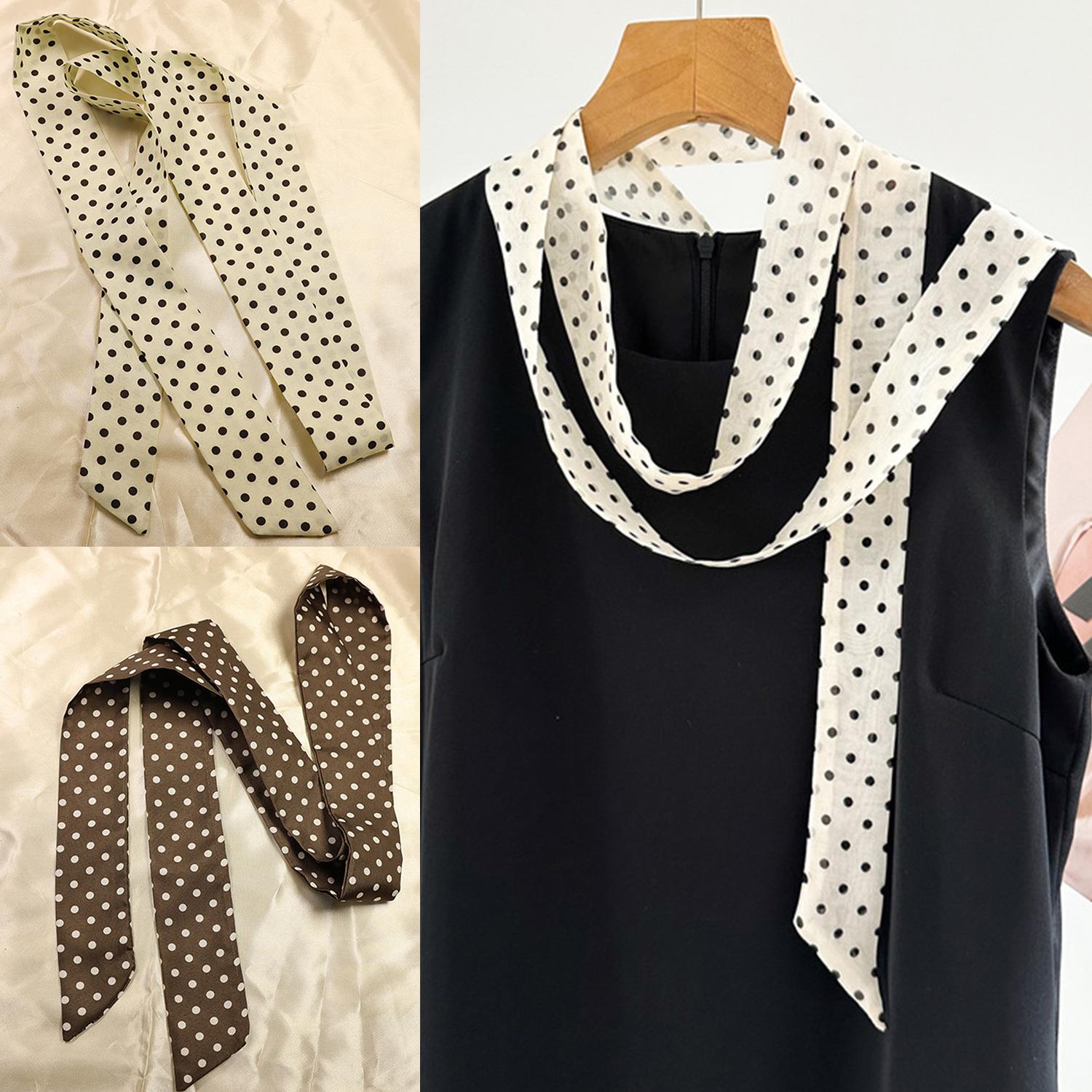 Écharpe longue et étroite pour femme 150x4cm à pois, ruban de sac, bandeau, collier ras-du-cou, accessoires pour femme