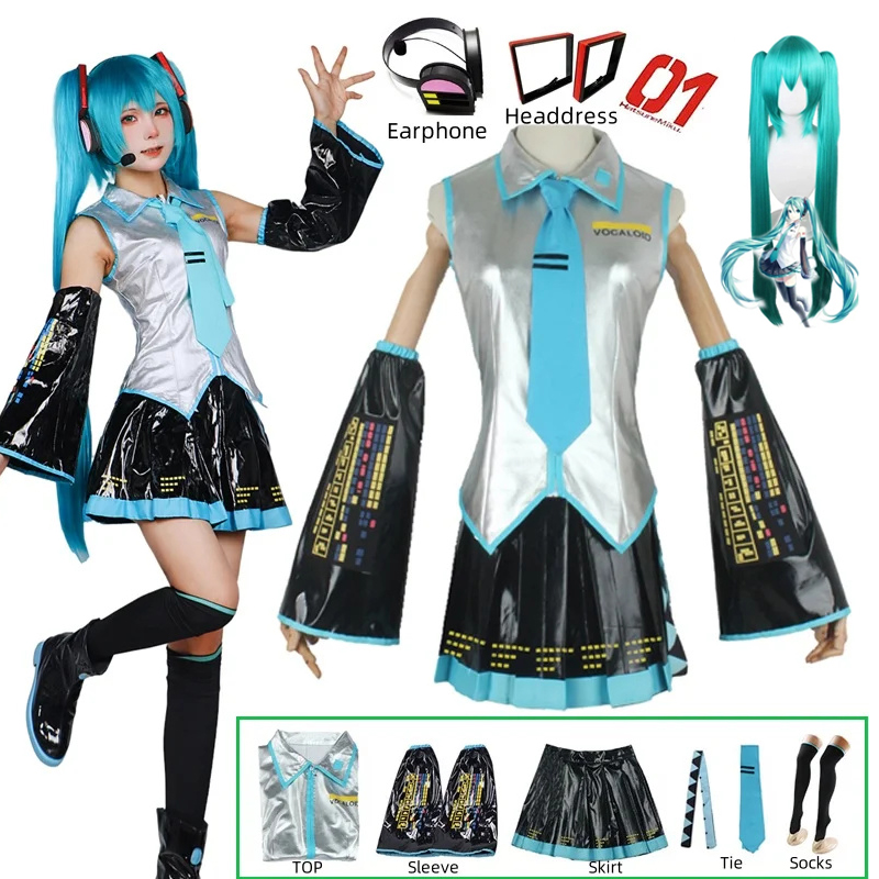 Miku Cosplay ensemble complet en cuir argenté tissu Costume Miku Cosplay chapeaux Costume tenue JK robe de marin lycée uniforme Hallow