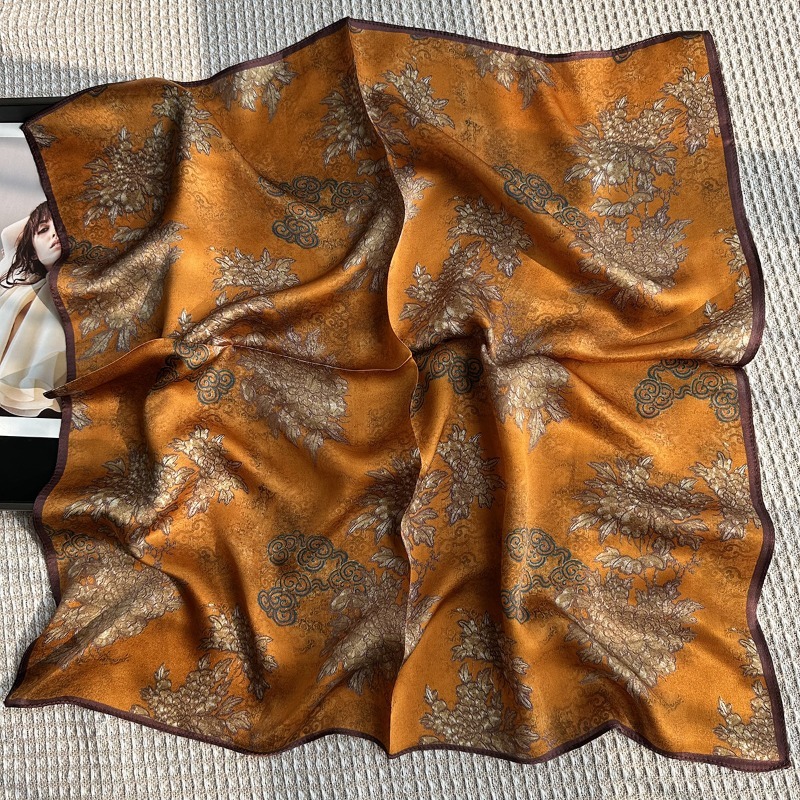 Écharpe carrée de luxe 100% SOIE DE MULBERRY 70cm, imprimé pivoine orientale vintage, foulard pour le cou, décoration de sac, cadeau de vacances pour femme