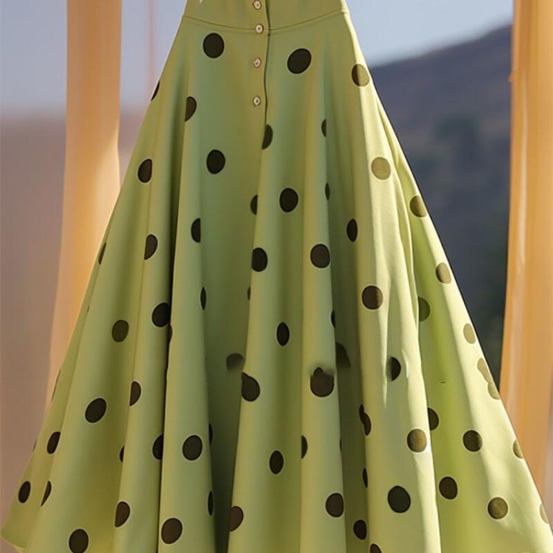 Nouvelle collection Printemps-Été : Jupe parapluie élégante style fée française, jupe polyvalente à taille haute à pois, haut de gamme et tendance pour femme.