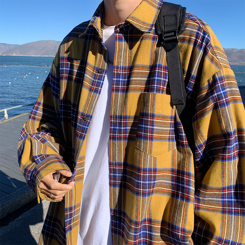 Chemises à carreaux à manches longues pour hommes, mode coréenne, chemisiers Vintage Y2K, Baggy décontracté, boutonné, automne 2026