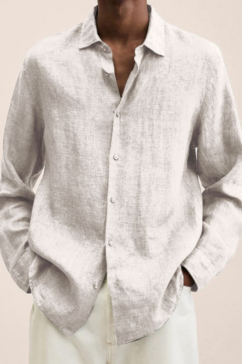 Chemise à manches longues en lin et coton pour hommes, coupe décontractée, col boutonné, respirante, couleur unie, hauts d'été pour hommes