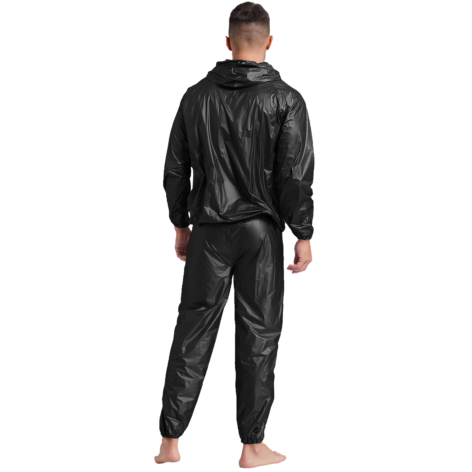 Tenues de sport pour hommes, ensembles de sudation de sauna, veste à capuche à manches longues, vêtements d'extérieur et pantalons longs, combinaison de transpiration en PVC pour l'entraînement en salle de sport, le yoga