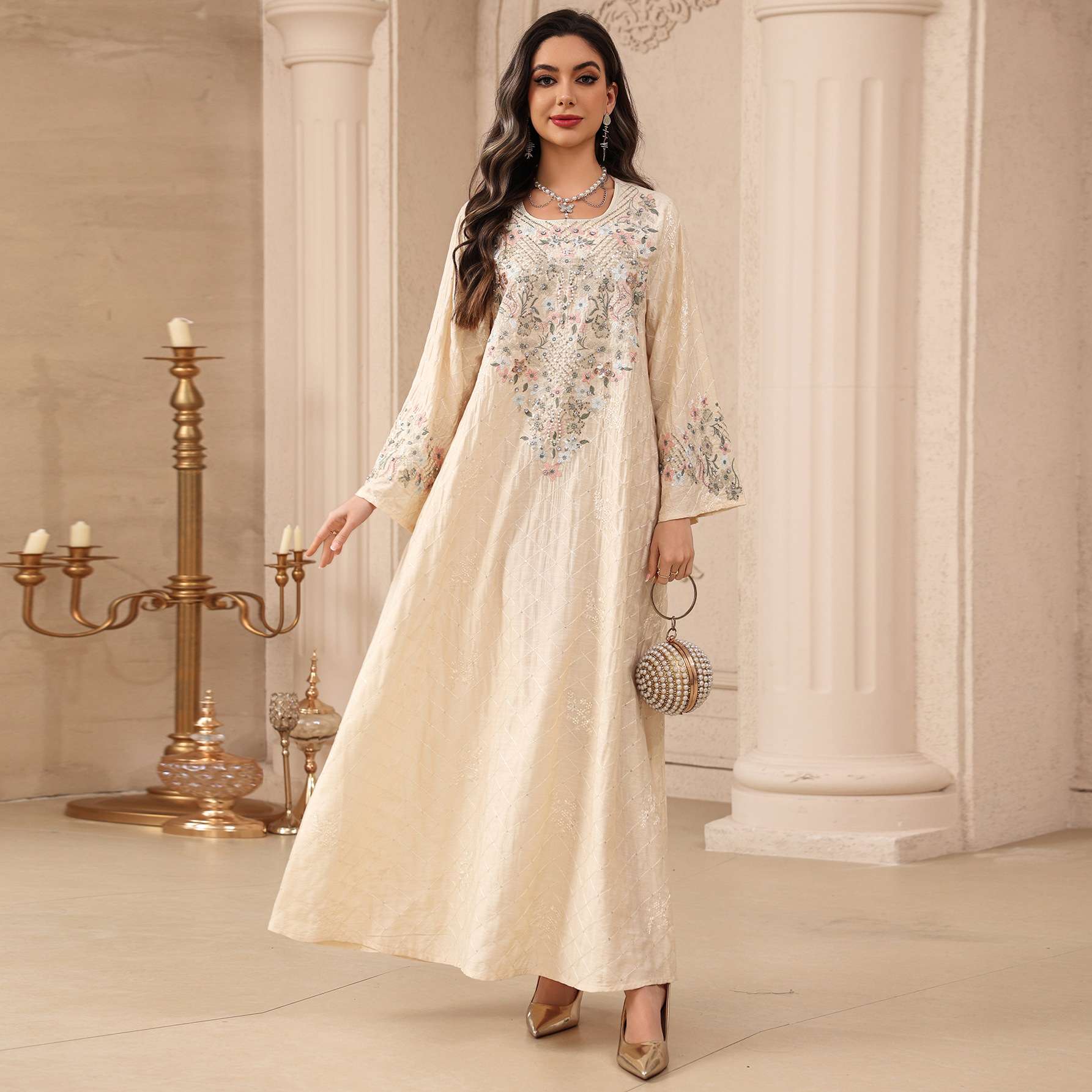 Robe longue de fête brodée pour femme, Abaya musulmane, Jalabiya, Robe longue arabe, Caftan Marocain Dubaï, pour l'Aïd et le Ramadan 2026