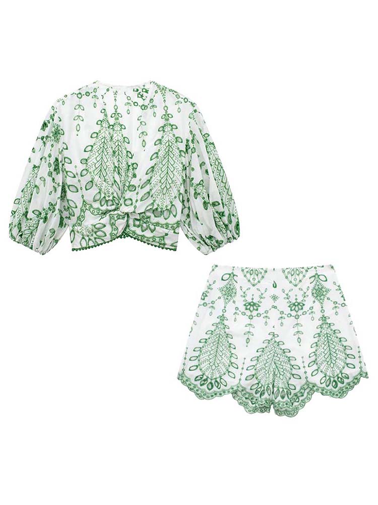 Femme 2 pièces Shorts ensembles 2024 nouvelle mode broderie chemisier court été femmes costume Shorts deux pièces ensemble femmes tenues