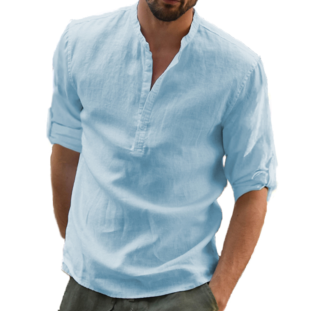 KB nouveaux hommes blouse décontractée coton lin chemise hauts amples à manches longues t-shirt printemps automne décontracté beaux hommes chemises