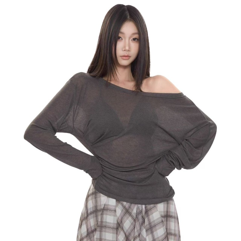 Style français T-Shirts pour femmes épaules dénudées Chic haut décontracté printemps été 2025 nouvelle mode femme à manches longues T-Shirts