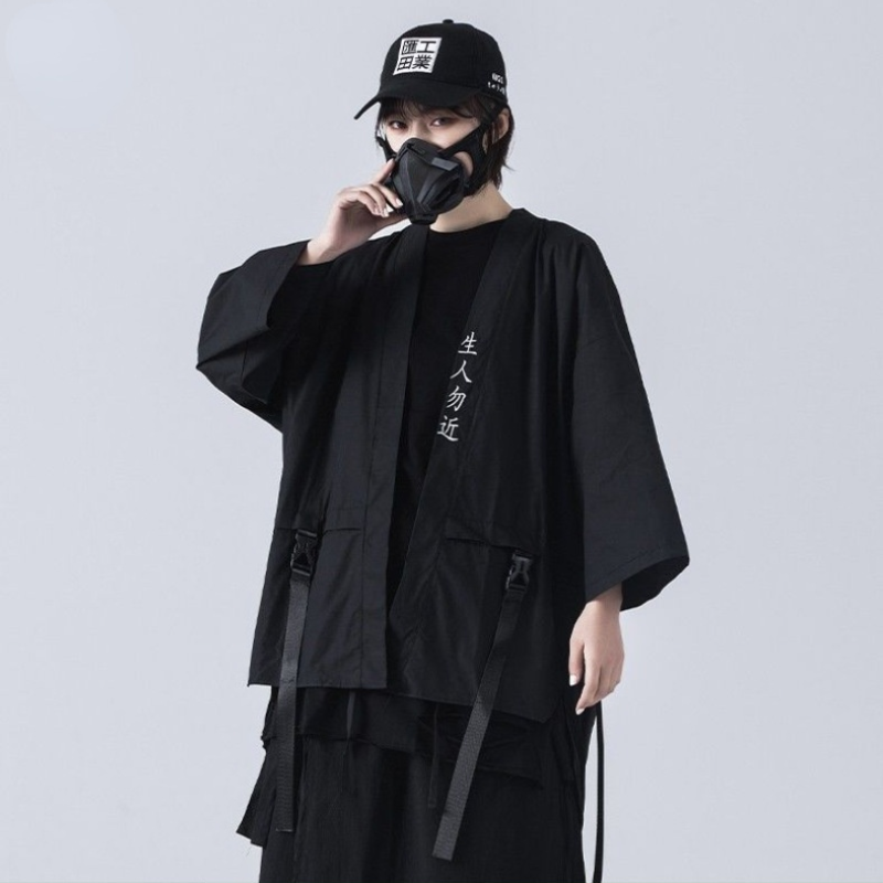 Kimono noir traditionnel japonais, Cardigan Diablo, Samouraï, Ninja Cosplay, Style Hanfu chinois imbibé, Manteau Streetwear, Nouveau, 2021