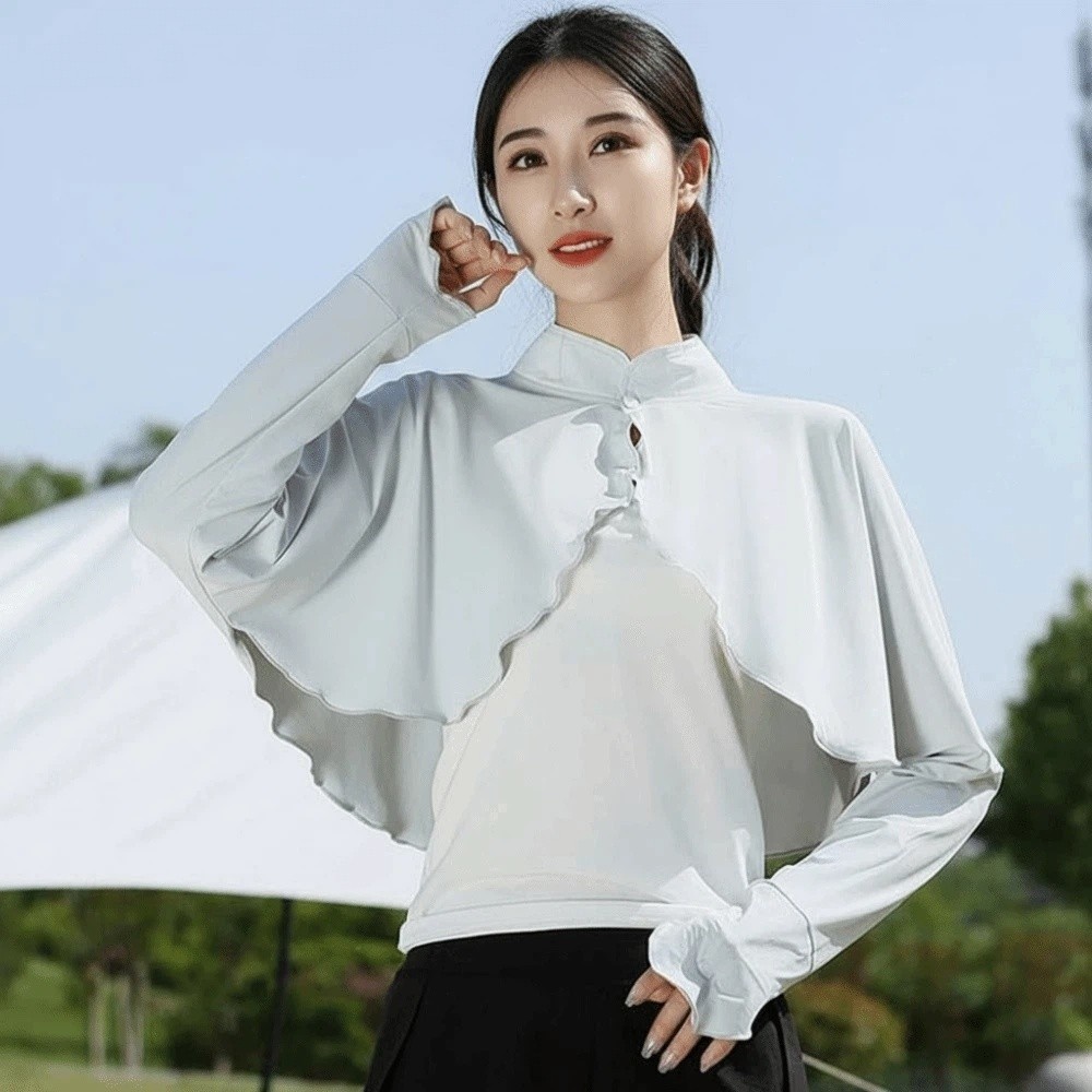 Châle d'été uni anti-UV, cape de protection solaire à manches longues en soie glacée, haut court, manches de bras, vêtements de protection solaire pour femme