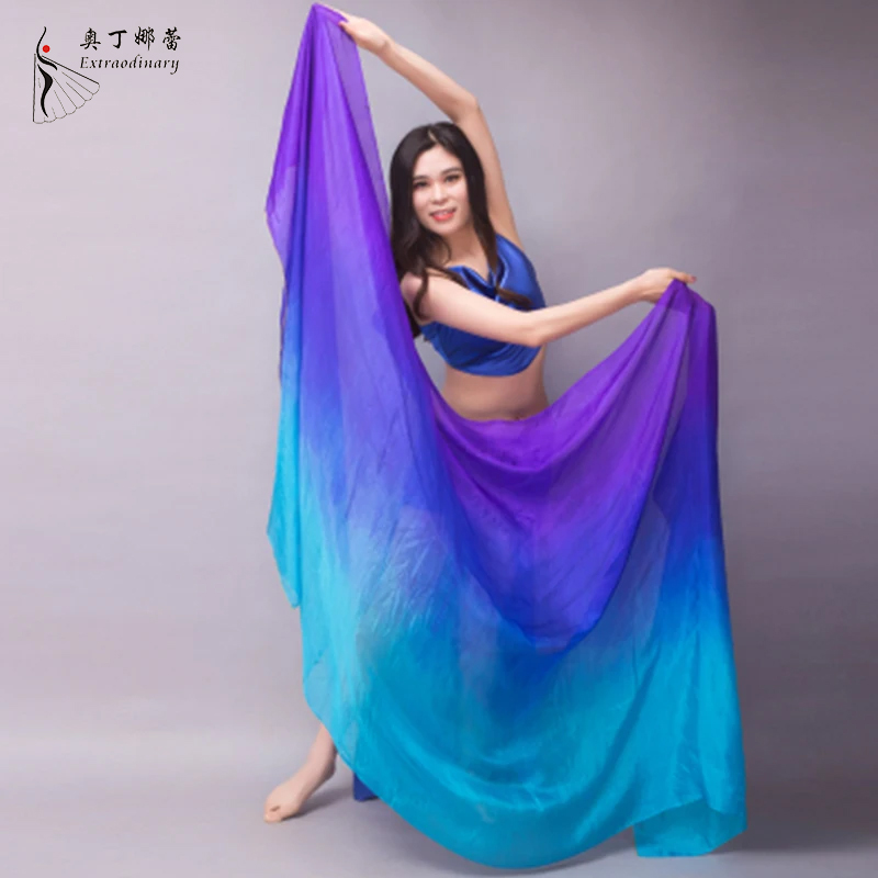 Voile de danse orientale en soie dégradé, châles en soie pour femmes, écharpes dégradées de 200 cm, 250 cm, 270 cm pour performance de danse