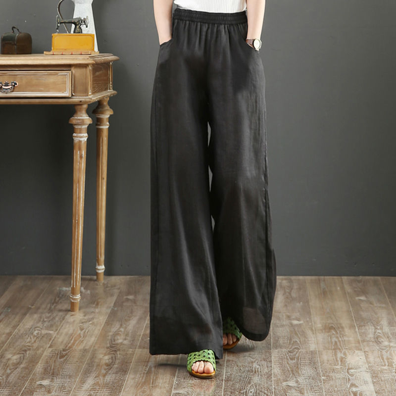 Pantalon d'été femme 2025 coton lin large botte pantalon femme droite Vintage mode décontracté élégant jambe chaude largeur pantalon Long