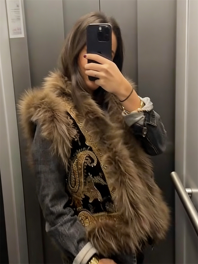 Gilet sans manches à motif Paisley Vintage pour femmes, avec garniture en fourrure de raton laveur, gilet à la mode, vêtements d'extérieur, Streetwear automne hiver 2025