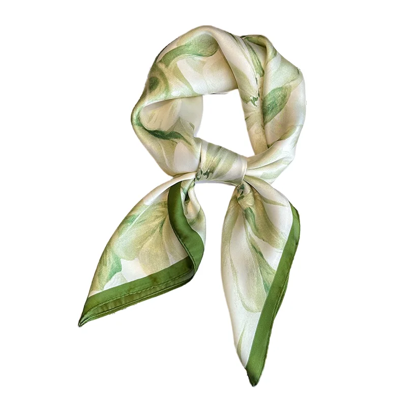 70*70 cm vert imprimé fleuri soie carré écharpe pour femmes doux foulards foulard bandeau femme bandeau mains foulard Hijab