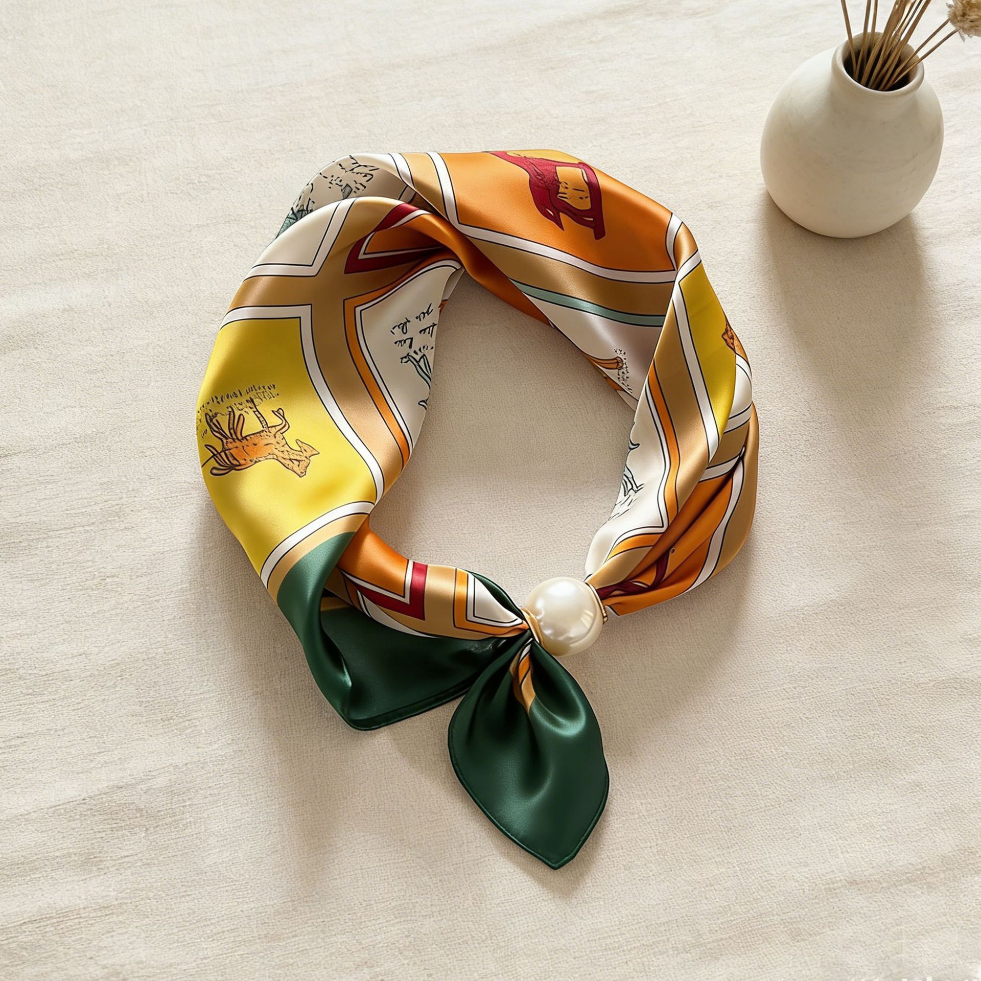 Chaîne de foulard en soie, pendentif magnétique décontracté, boucle de foulard fine en perles pour clavicule, bandeau, ruban, foulards femme, marques de luxe