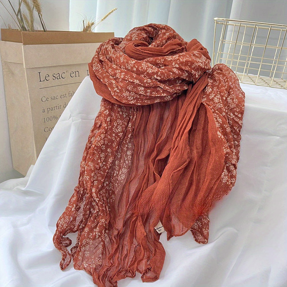 Écharpe polyvalente fine plissée avec petit imprimé floral, rétro, niche, automne, hiver, nouveau