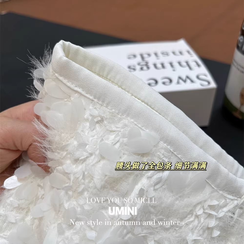 Vêtements de mode Юбка Ropa Mujer automne une ligne taille haute Falda industrie lourde blanc jupe à paillettes Юбки coréen