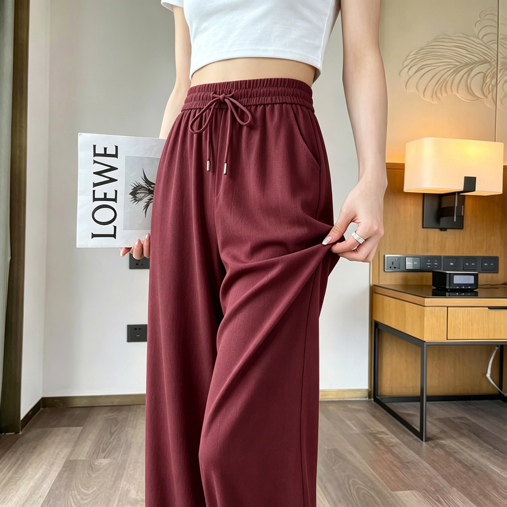 Pantalon décontracté à jambes larges taille haute coupe ample fin pour l'été pour femme coupe droite style Mom Pants longueur 7/8