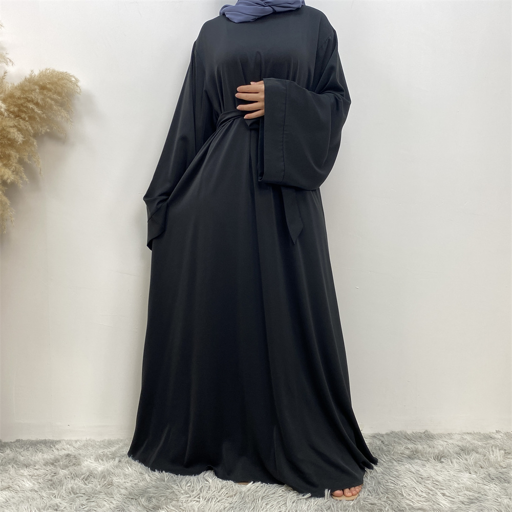 Nouvelle robe Abaya musulmane pour femmes, vendue à Dubaï au Moyen-Orient, robe islamique en tissu filet de couleur unie, robe longue en dentelle