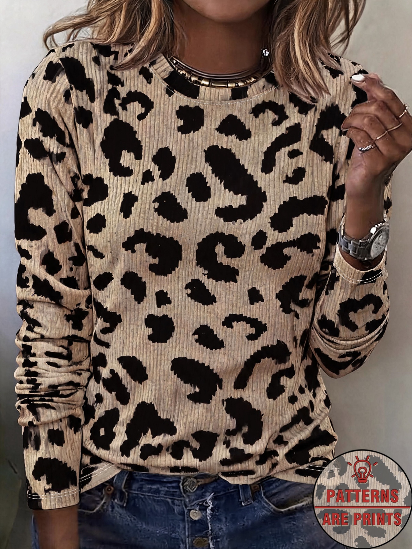 Haut à manches longues pour femmes, imprimé classique peau d'animal léopard, col rond, cadeau pour la fête d'automne, vêtement décontracté pour tous les jours, vêtements pour femmes