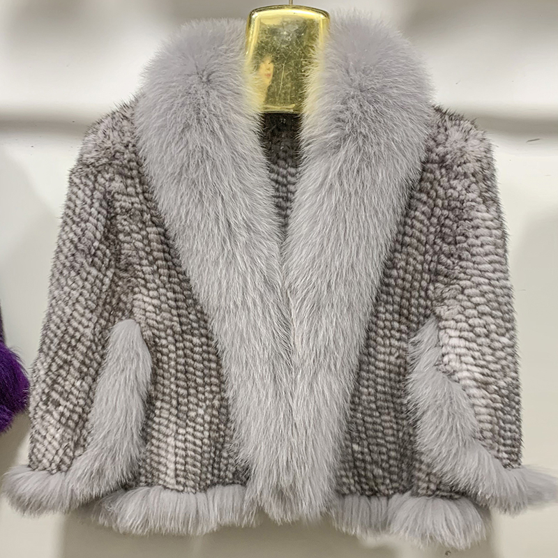 Automne hiver dames véritable tricoté vison fourrure châles col de fourrure de renard femmes fourrure Pashmina enveloppes mariée Cape manteau veste