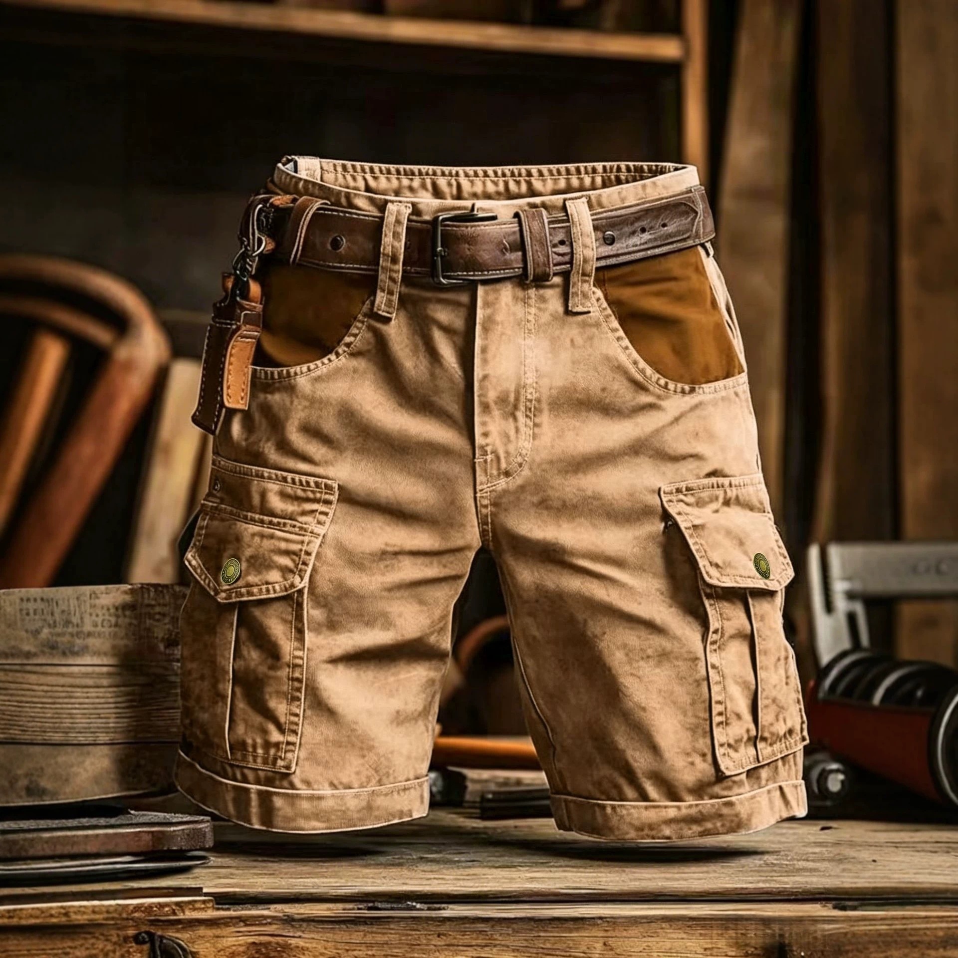 Shorts cargo pour hommes 100% coton pur, style vintage américain, multi-poches, vêtements de travail en plein air, shorts décontractés pour la randonnée quotidienne